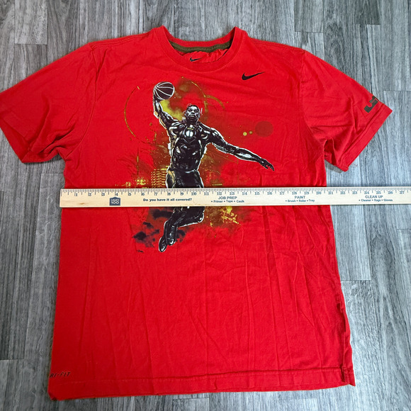 Nike LeBron Dri-Fit Red Basketball Tee Cyber Dunk Graphic Shirt Size Large - Picture 8 of 9